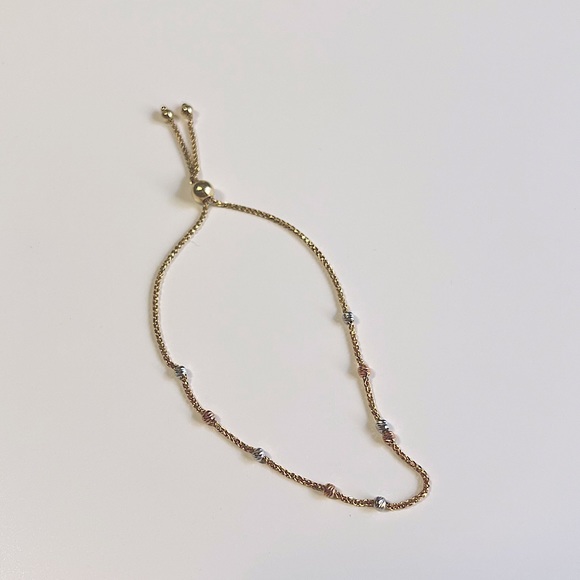 [Rogers & Hollands] Tri-color Bead Friendship Bolo Bracelet in 14k Gold - Picture 1 of 2
